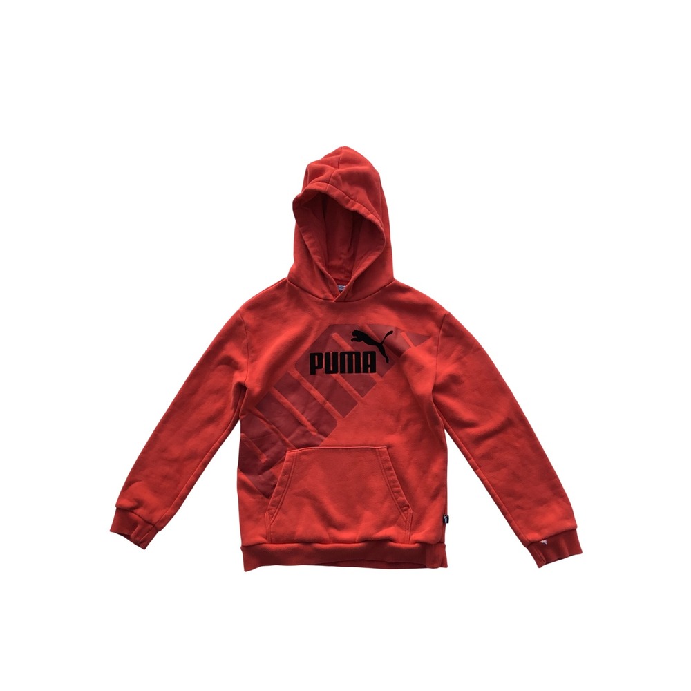 Puma Boys Red Graphic Logo Fleece Hoodie Sweatshirt Size Large 14-16